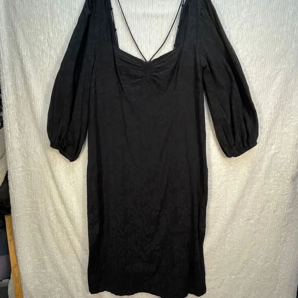 Maeve By Anthropologie Black Floral Jacquard Strappy Halter Midi Dress Size 14